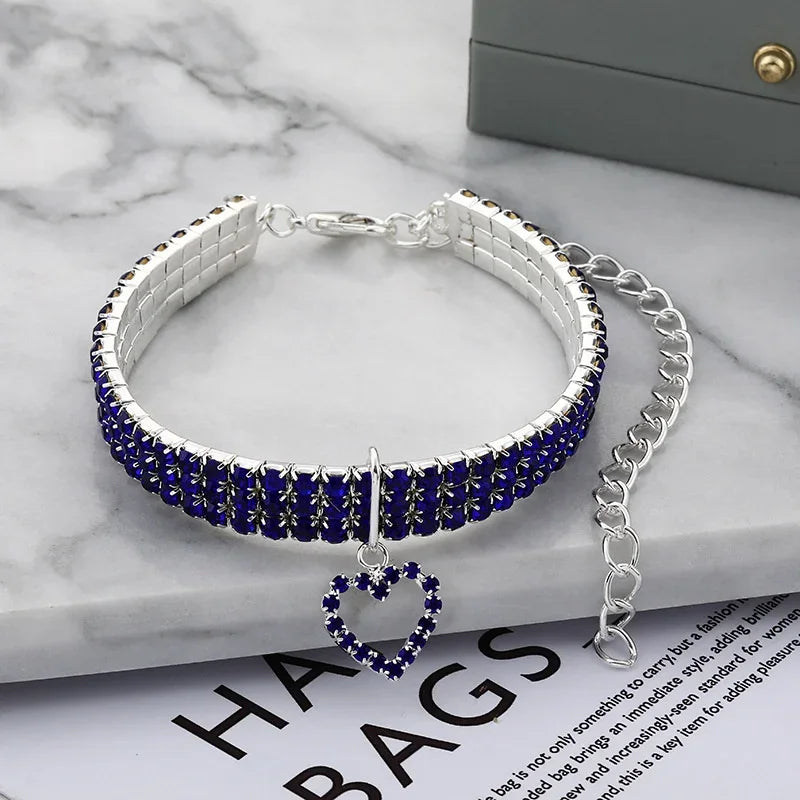 Three Row Elastic Rhinestone Pet Collar For Cats And Dogs