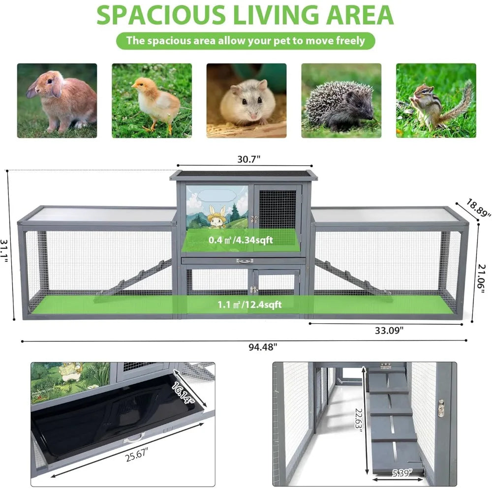 DAFIFY Outdoor Rabbit Hutch Two Story Wood Cage For Bunnies