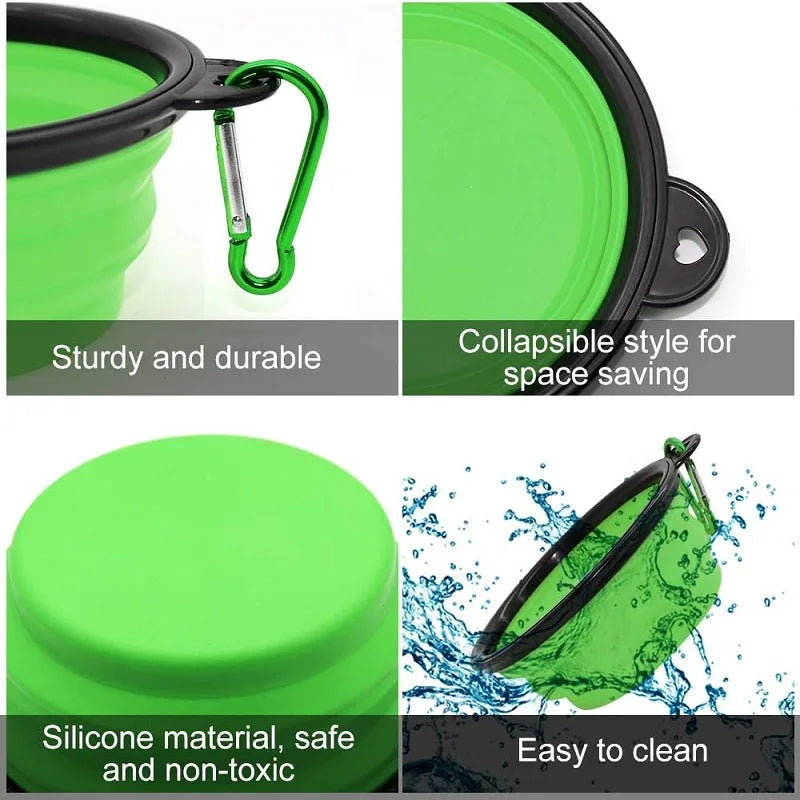 Folding Silicone Dog Feeder Bowl 2 In 1 Travel Dispenser