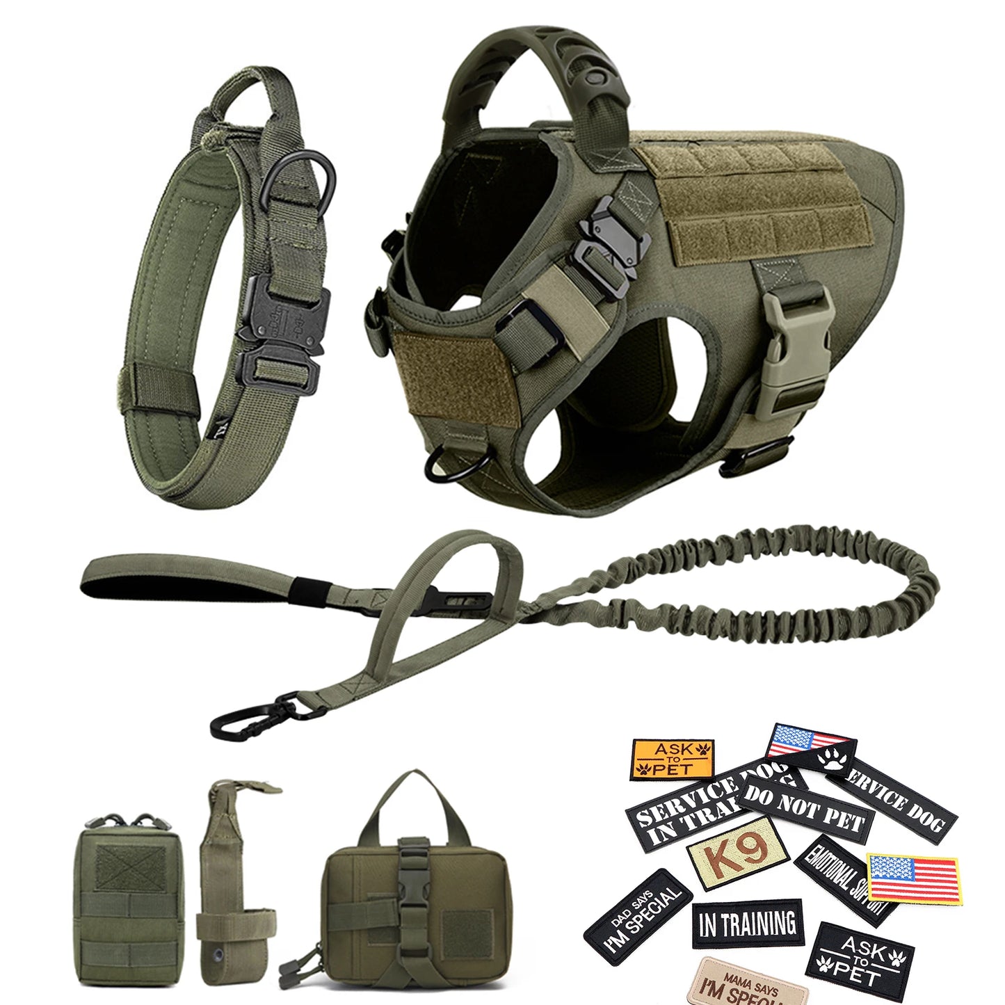 PETRAVELCN Military Dog Harness Vest Leash Set With Patches Malinois