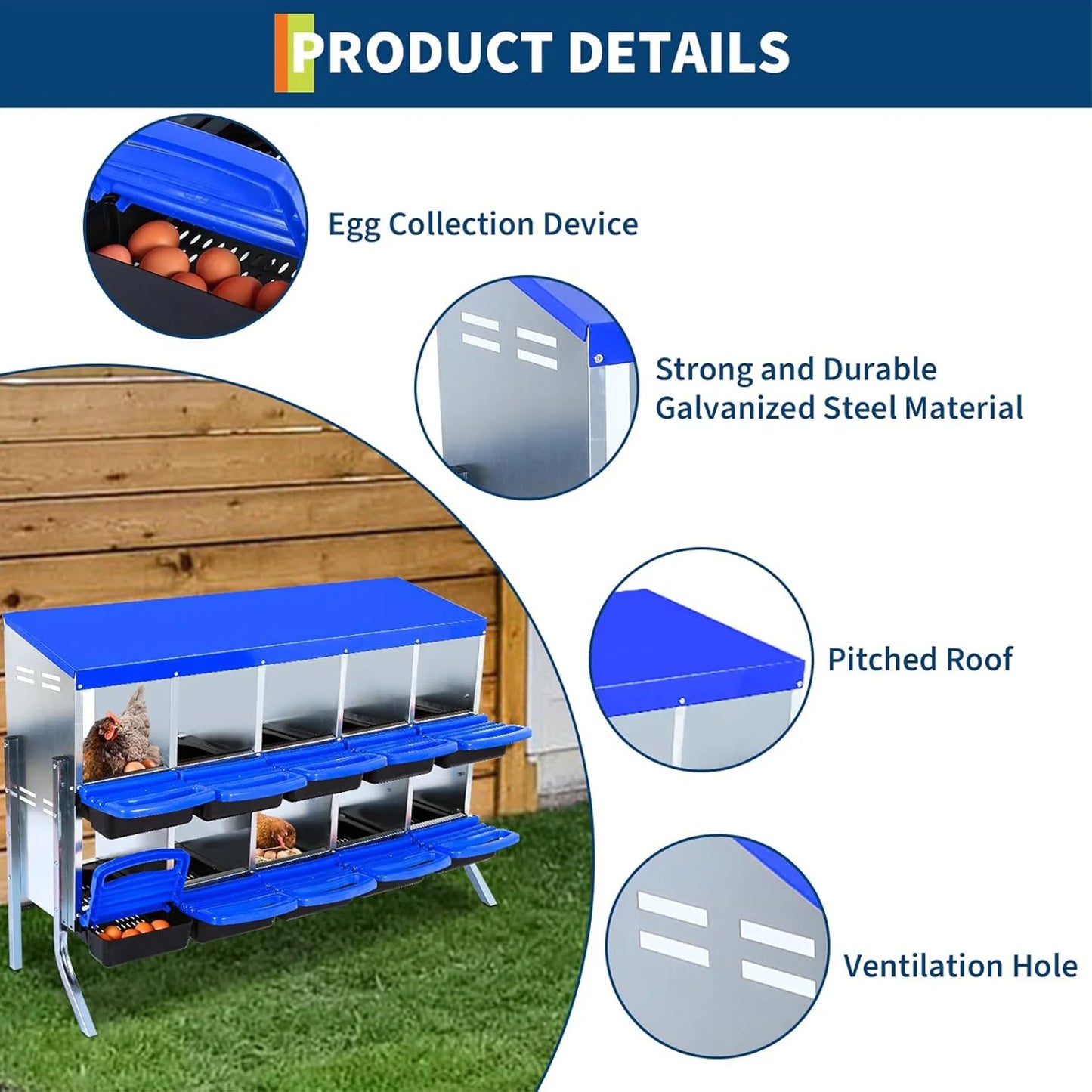 HiMISS 2 Tier Heavy Duty Metal Chicken Nesting Box Compartments