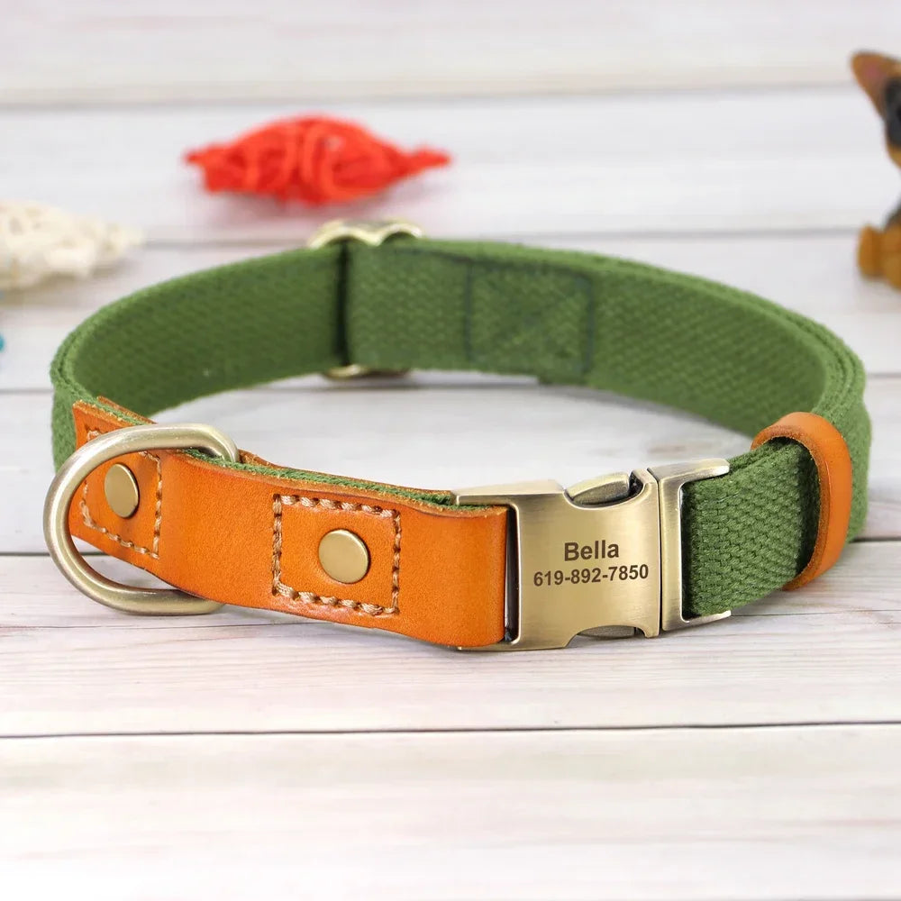 Pet Artist Nylon Custom Dog Collar Leash Set With Nameplate
