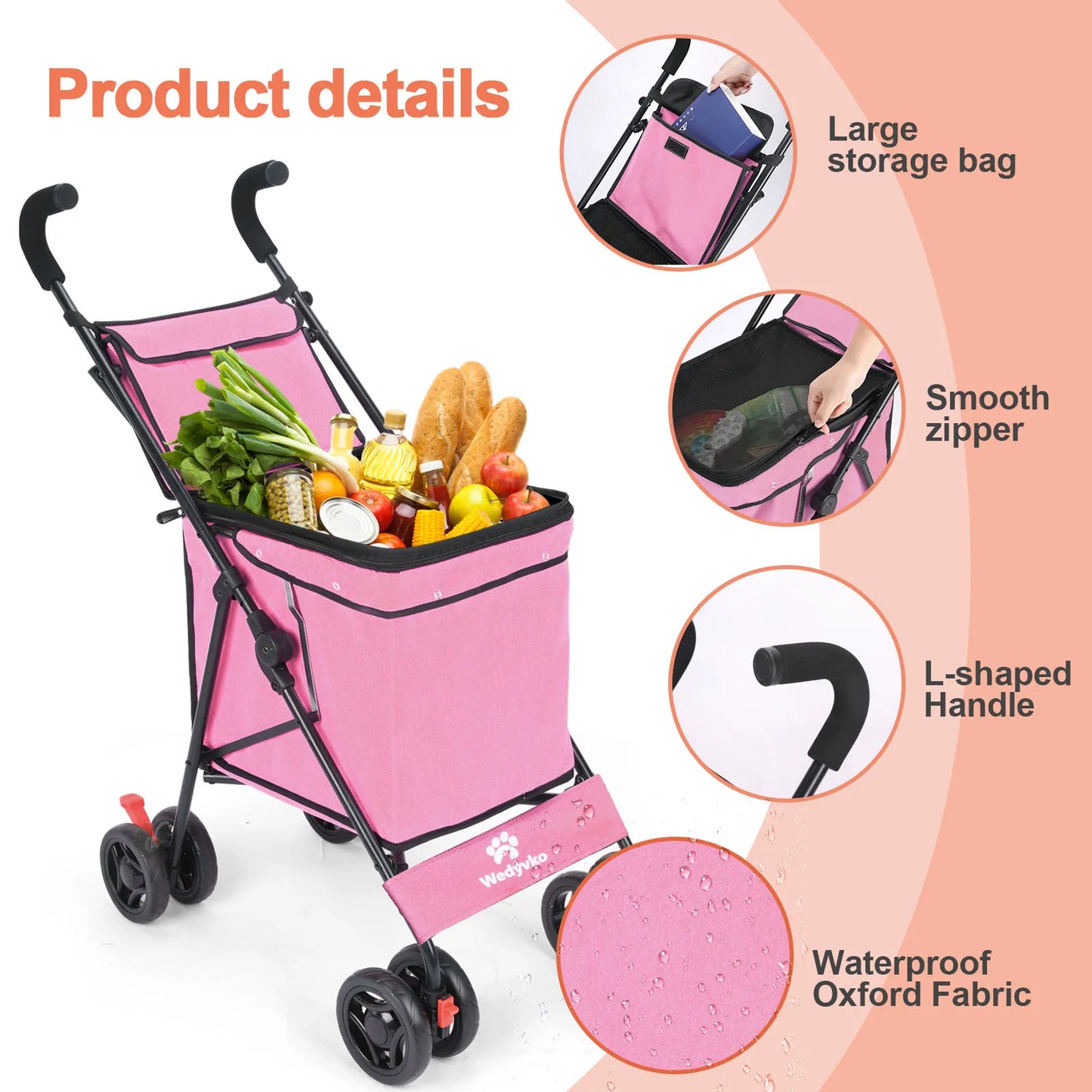 Garden Cart Heavy Duty 75kg  Capacity Wagon, Outdoor Folding Portable Adjustable Rolling Carts, Garden Cart Foldable Beach Wagon