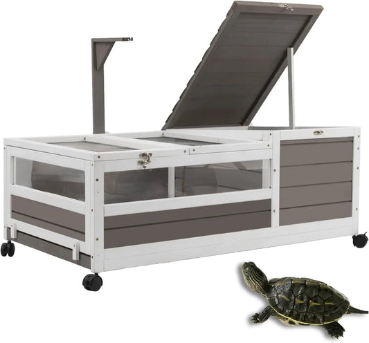 PetsCosset Tortoise Habitat On Wheels Wooden Turtle Enclosure