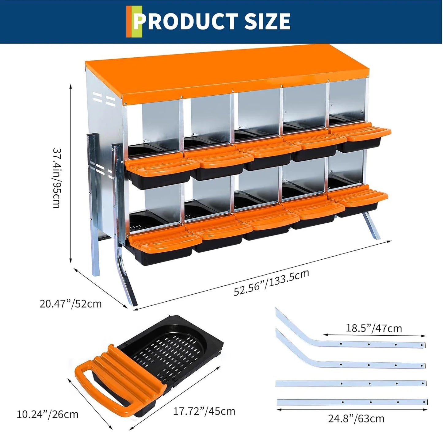 HiMISS 2 Tier Heavy Duty Metal Chicken Nesting Box Compartments