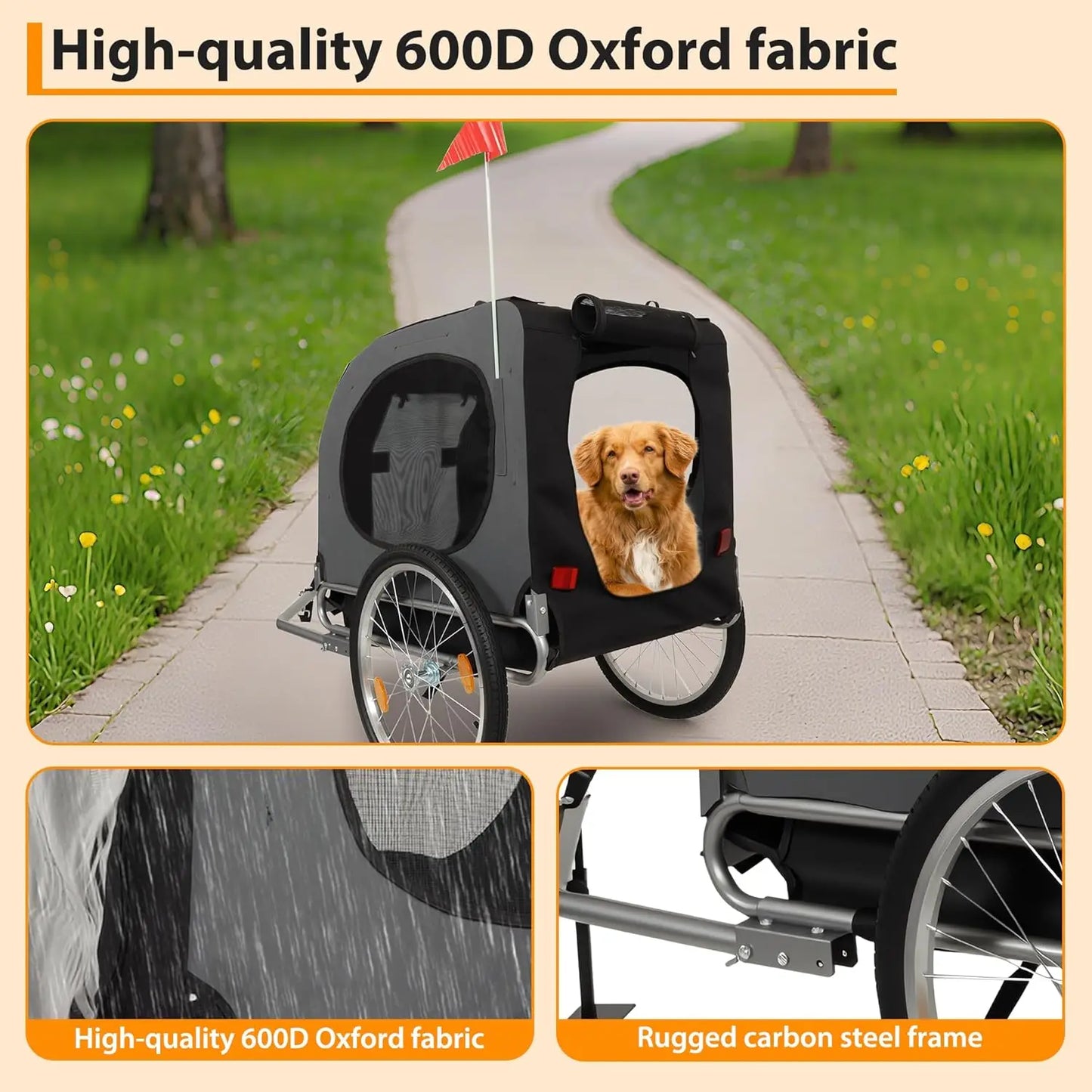 HiMISS Steel Dog Bike Trailer 40kg Universal Coupler Water Resistant