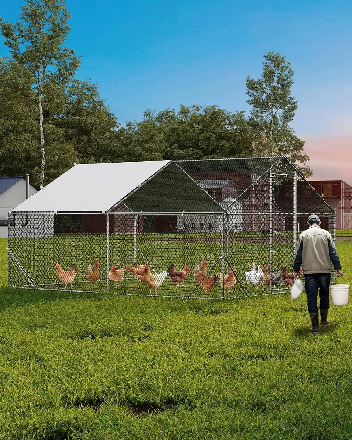 Twister.CK Metal Chicken Coop Walk In Poultry Cage UV Cover