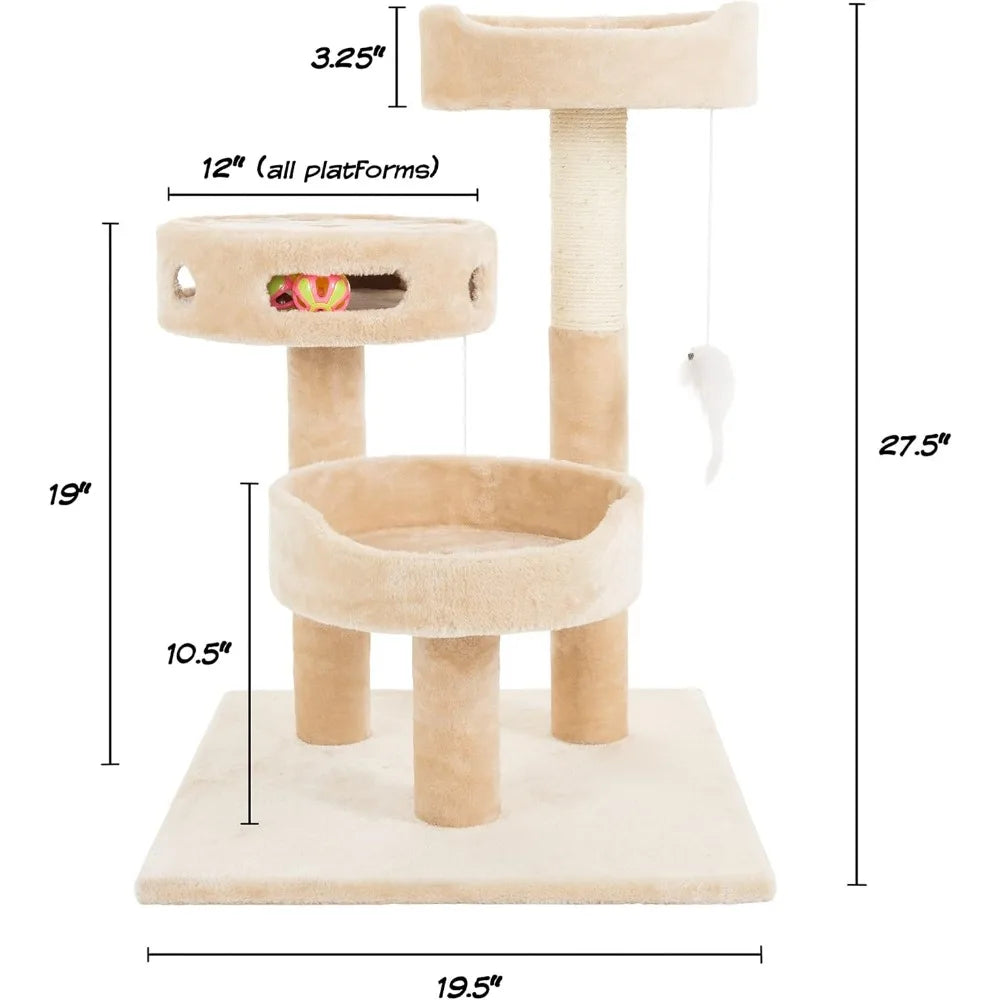 Breed Cat Tree 3 Tier Tower With Sisal Scratching Post