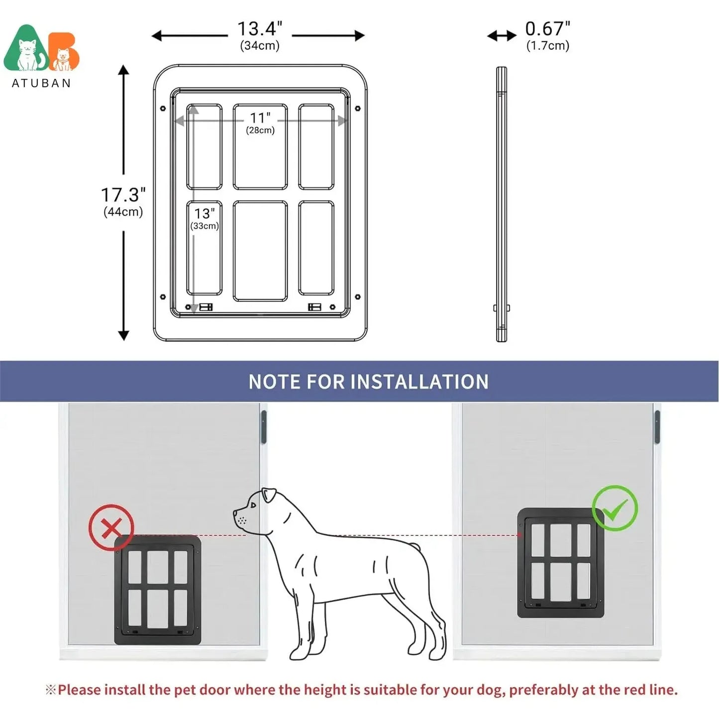 ATUBAN Magnetic Lockable Dog Door For Sliding Door