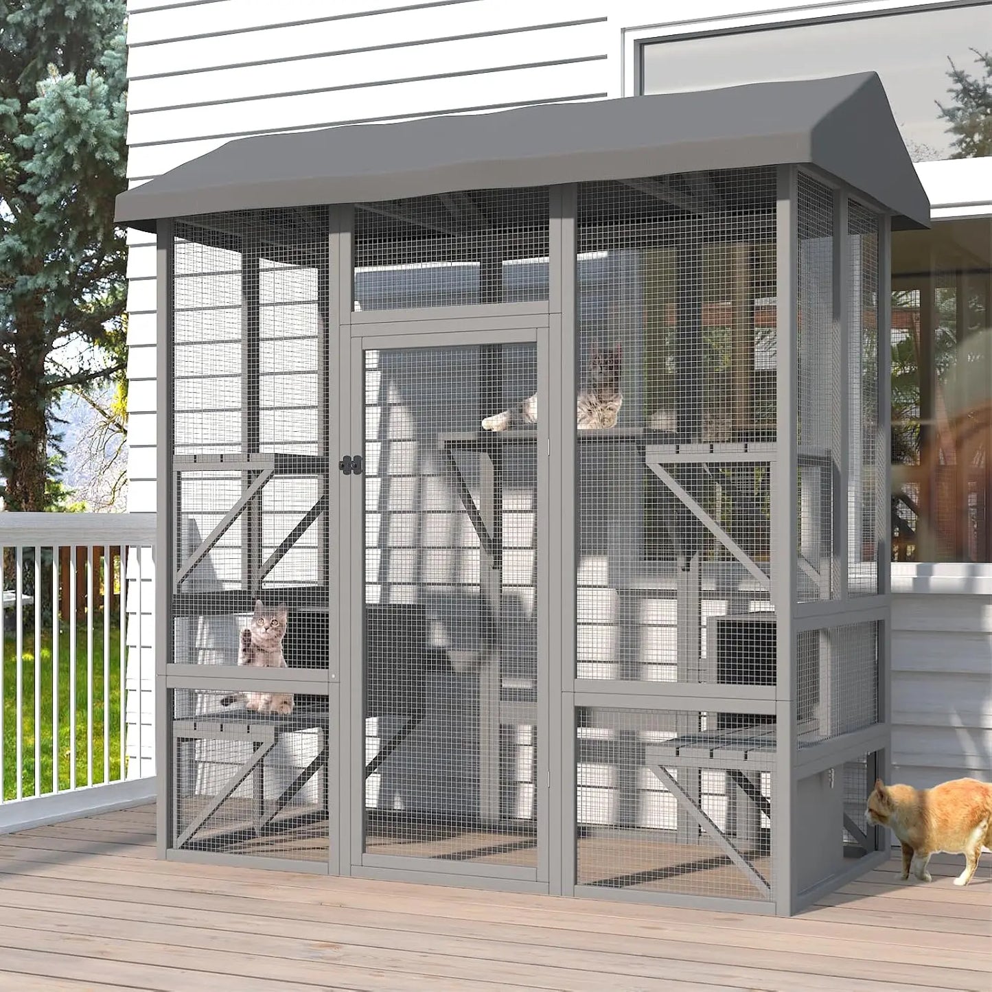XMSJ Outdoor Cat Enclosure Large Walk In Cage With Roof