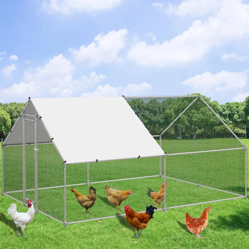 MKDK Walk In Metal Chicken Coop With Waterproof Anti UV Cover