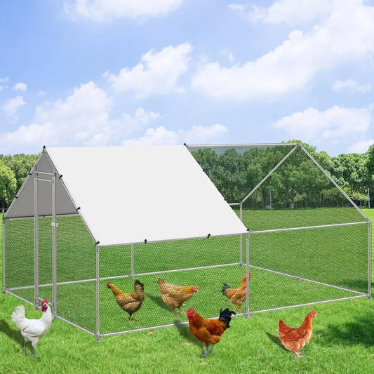 MKDK Walk In Metal Chicken Coop With Waterproof Anti UV Cover