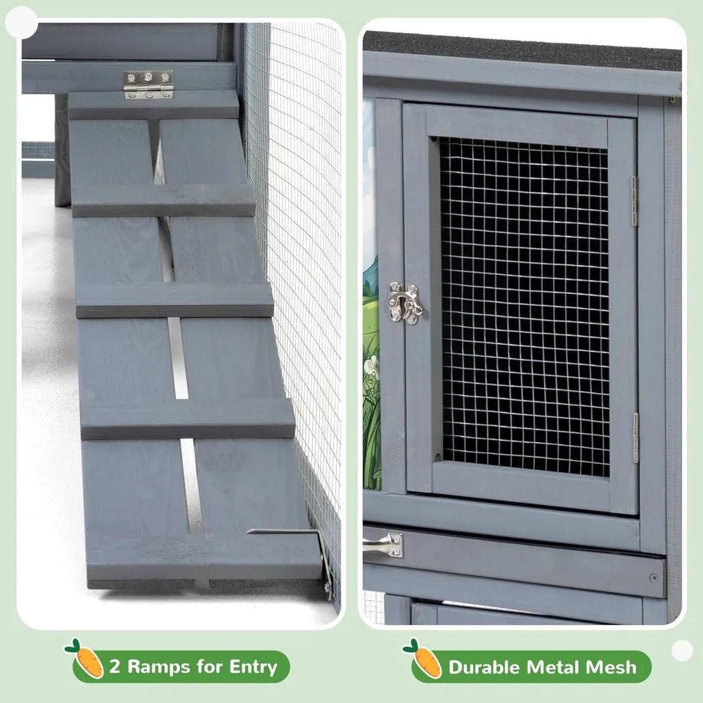 DAFIFY Outdoor Rabbit Hutch Two Story Wood Cage For Bunnies