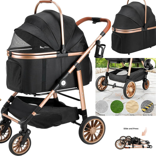 Foldable 360 Degree Cat And Small Dog Stroller 2In1