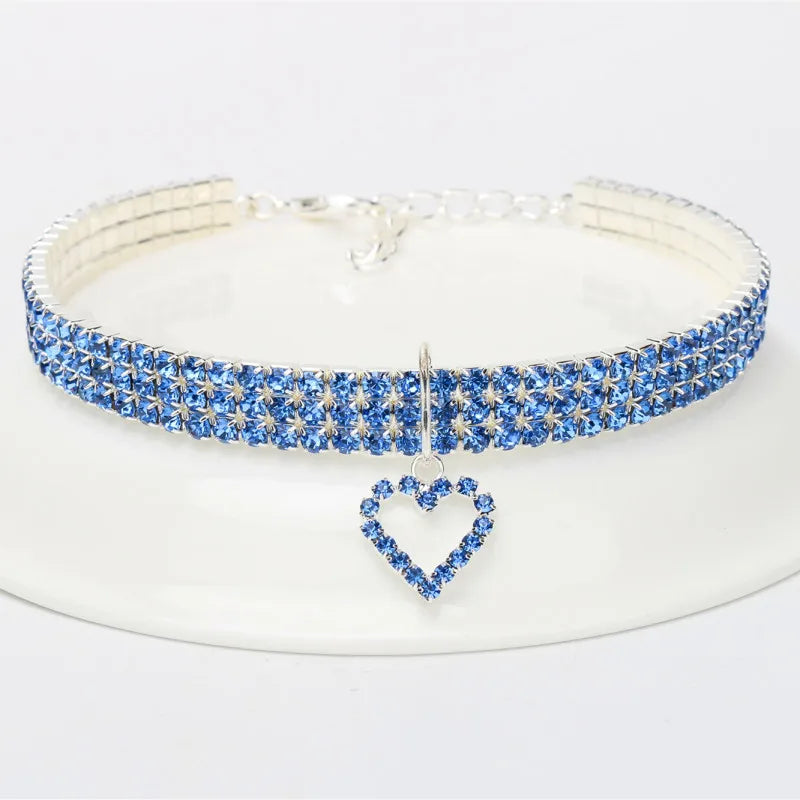 Three Row Elastic Rhinestone Pet Collar For Cats And Dogs