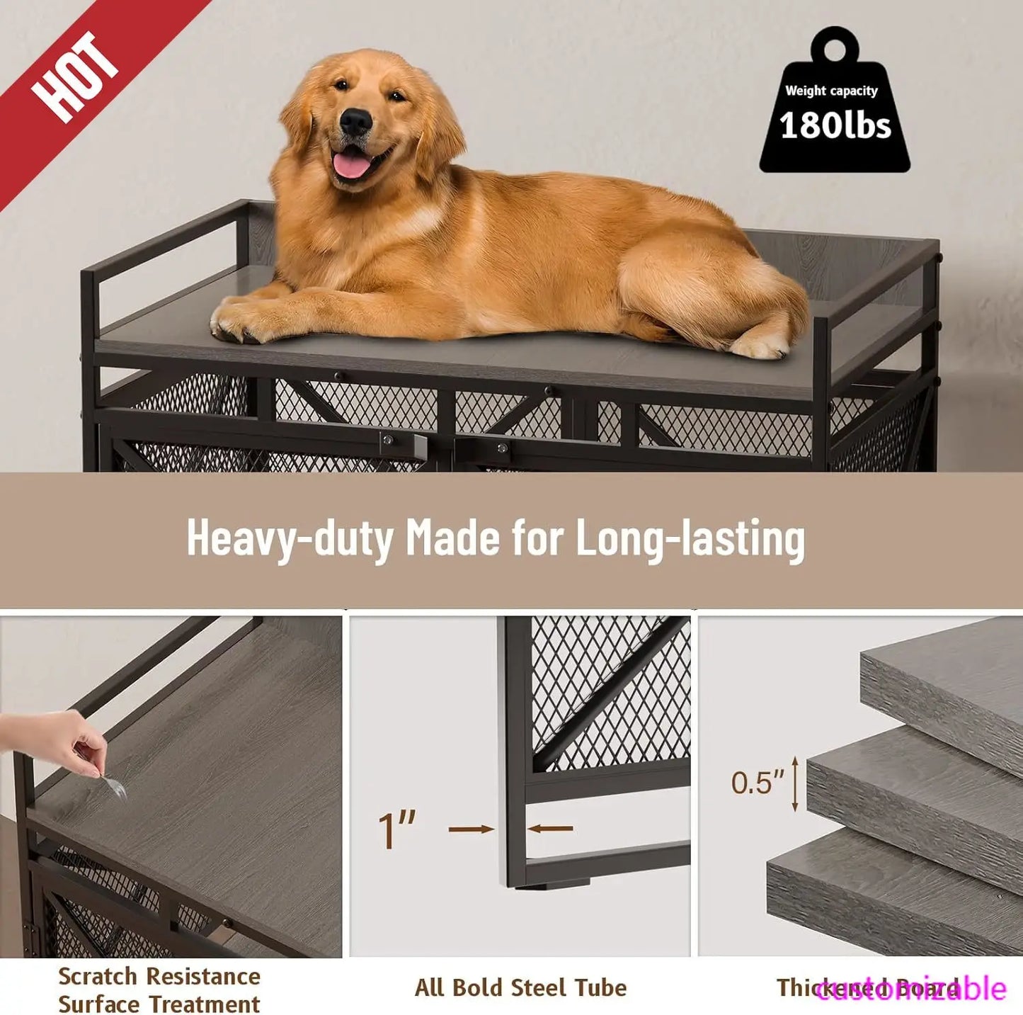 XMSJH Dog Crate Furniture End Table with Caster Wheels