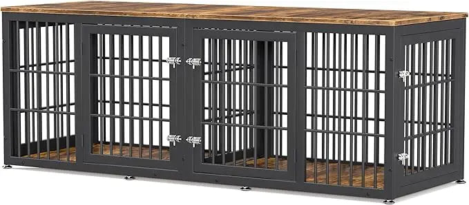 Heavy Duty Double Dog Crate Furniture With Divider For Two