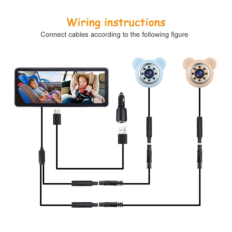 2 Car Camera Baby Monitor 6.86'' IPS Screen Dual Camera Bebe Car Mirror Video Monitor For Infants Kids Pets In Safe Driving