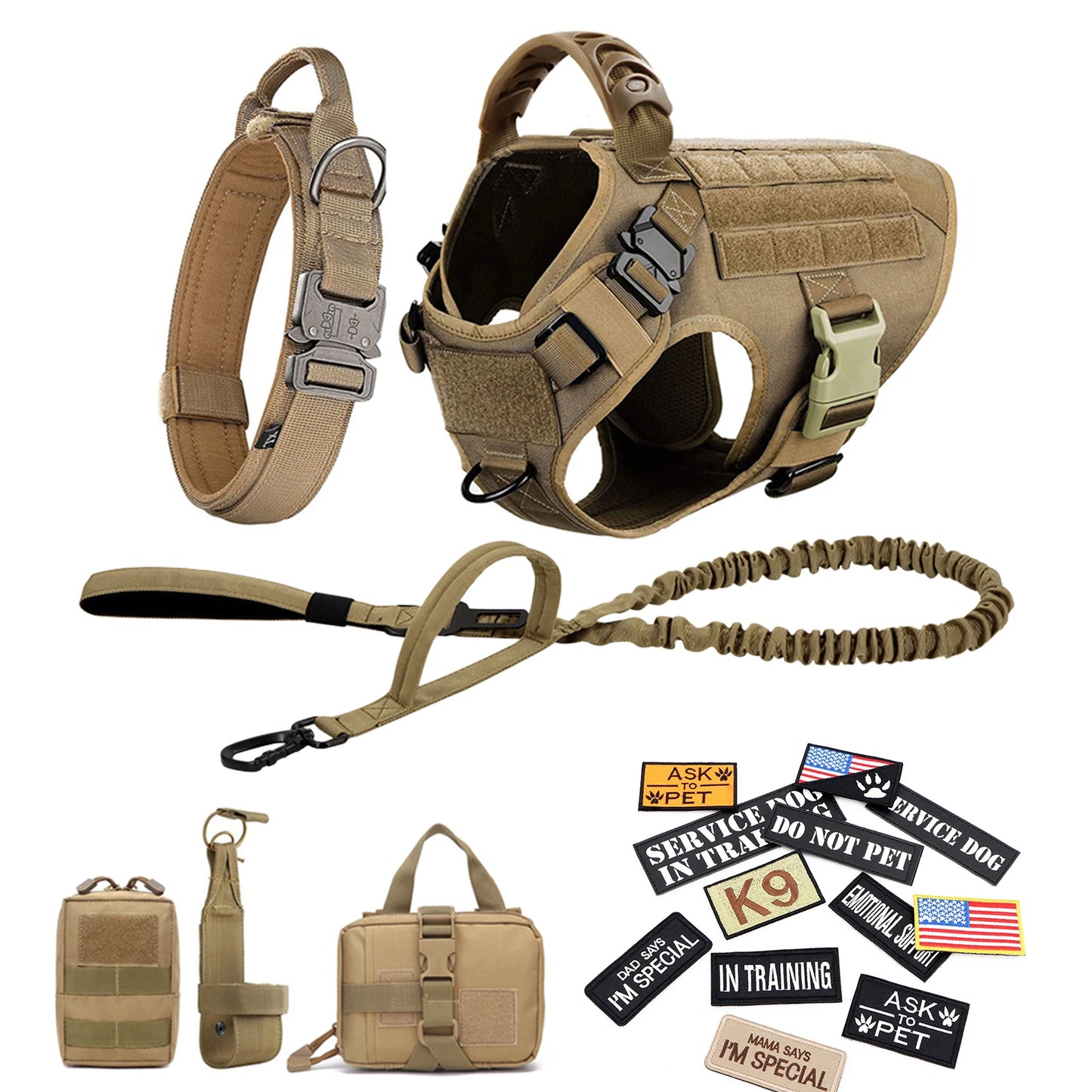 PETRAVELCN Military Dog Harness Vest Leash Set With Patches Malinois