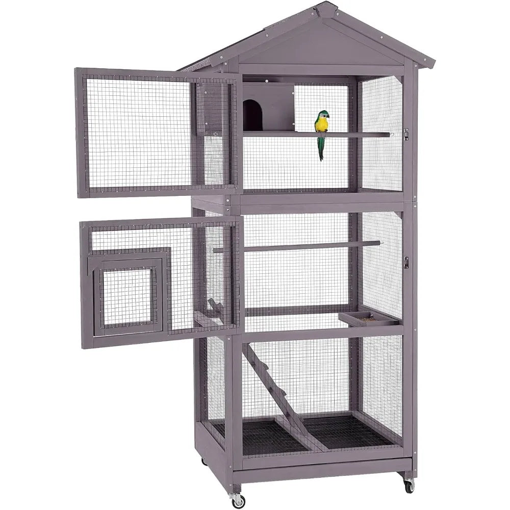 Gap Outdoor Wooden Parrot Aviary Cage With Four Casters