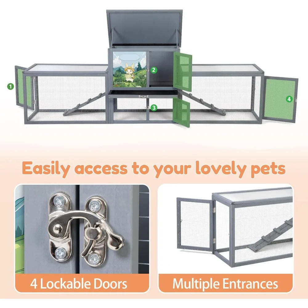 DAFIFY Outdoor Rabbit Hutch Two Story Wood Cage For Bunnies
