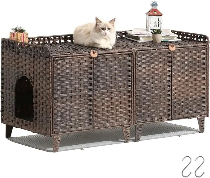 XMSJH Cat Litter Box Enclosure For 2 Cats With LitterMat