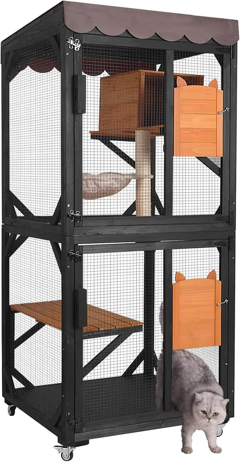 Hign-concerned Catio On Wheels Outdoor Kitty House With Roof