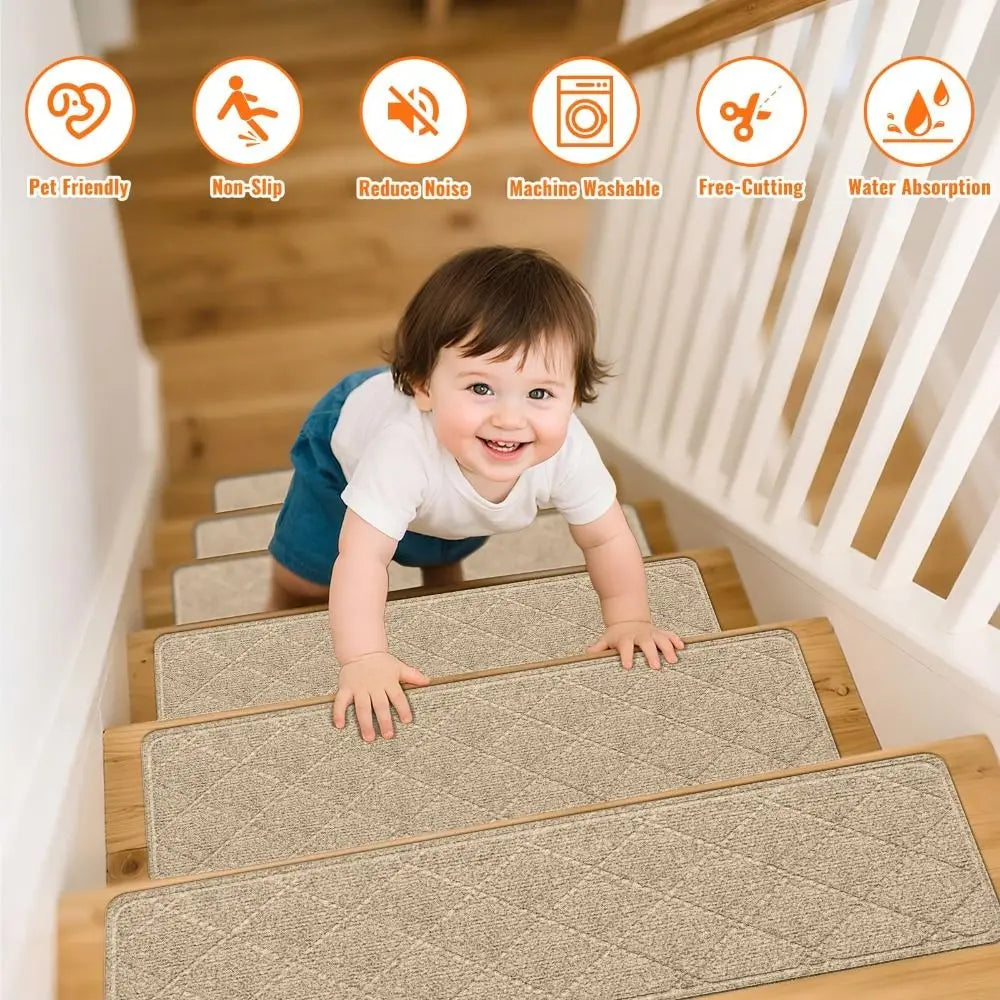 1pc Trendy Non-Slip Stair Treads Self-adhesive 8x30 Inch Stair Mats Reusable Washable Stair Runner Rugs Indoor Use