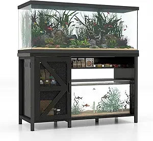 Verano 55-75 Gallon Aquarium Stand with Cabinet, Fish Tank Cabinet with Power Outlets & LED Light, Modern Turtle Tank Stand 52 i