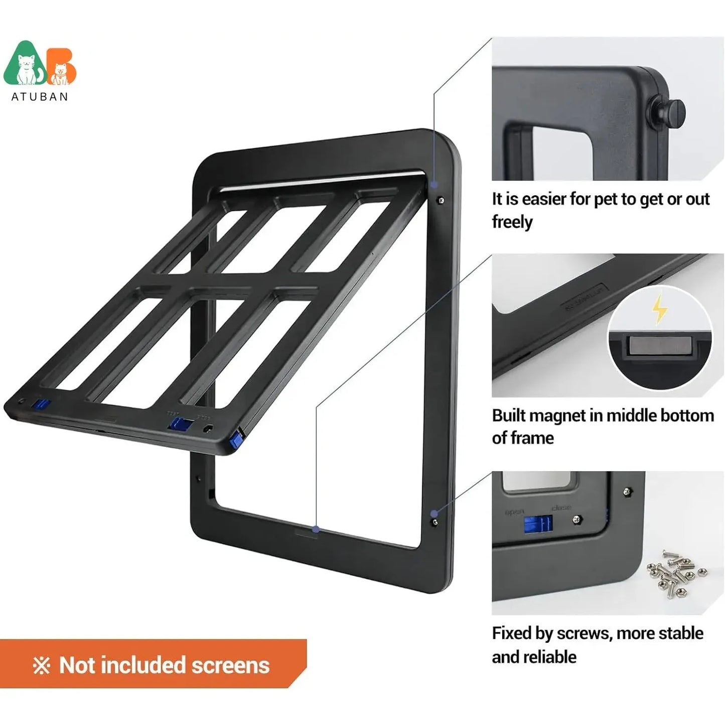 ATUBAN Magnetic Lockable Dog Door For Sliding Door