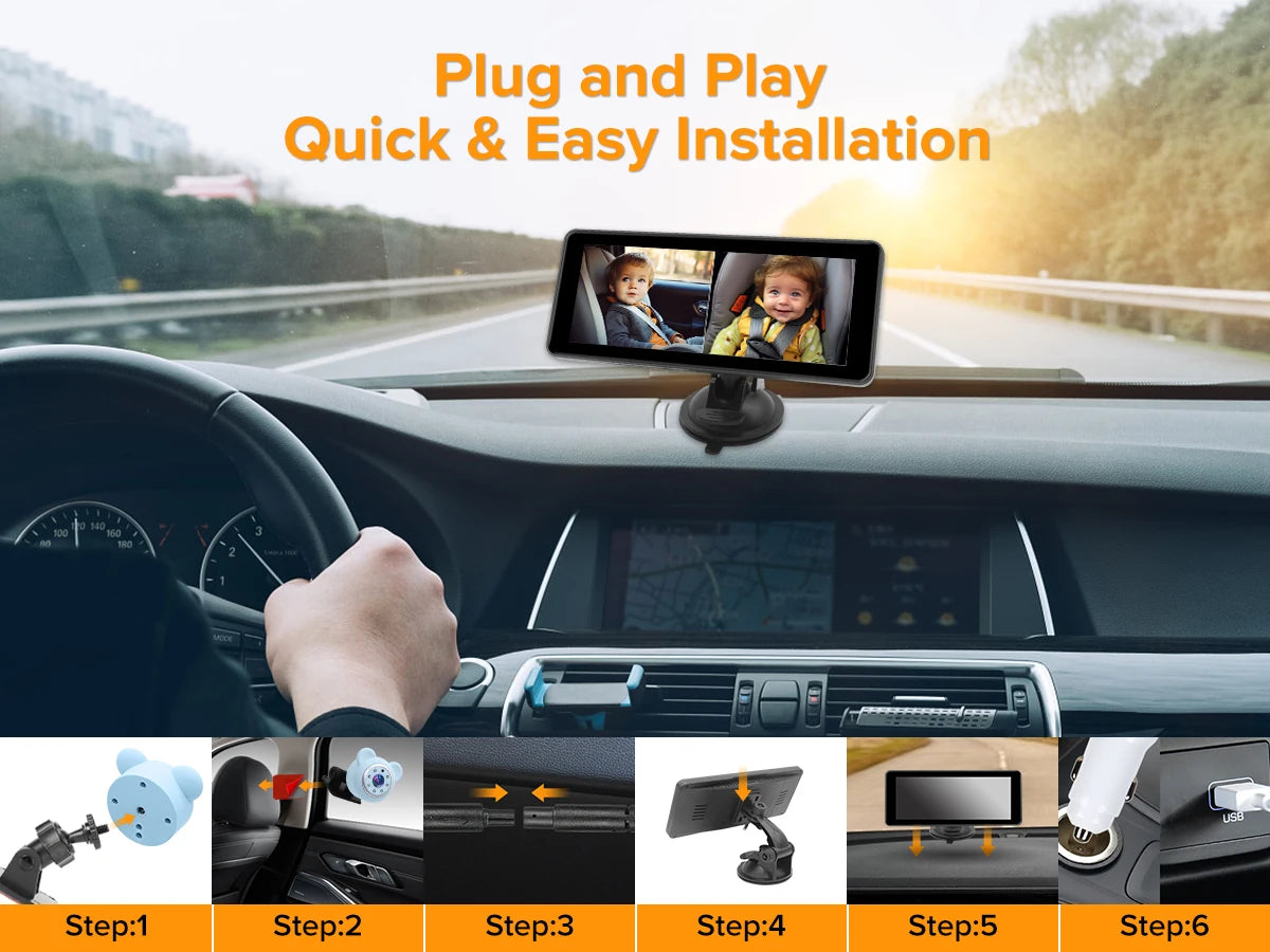 2 Car Camera Baby Monitor 6.86'' IPS Screen Dual Camera Bebe Car Mirror Video Monitor For Infants Kids Pets In Safe Driving