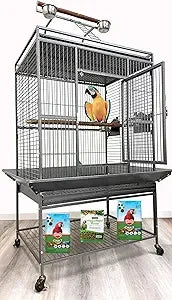 Wrought Iron Parrot Cage Rolling Bird Enclosure Durable