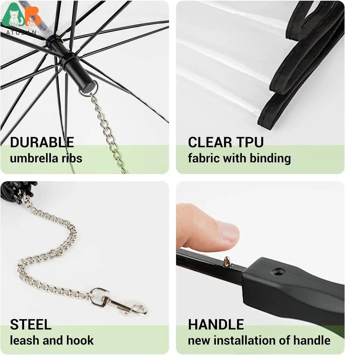 ATUBAN Dog Umbrella With Leash For Small Pets Rain Gear