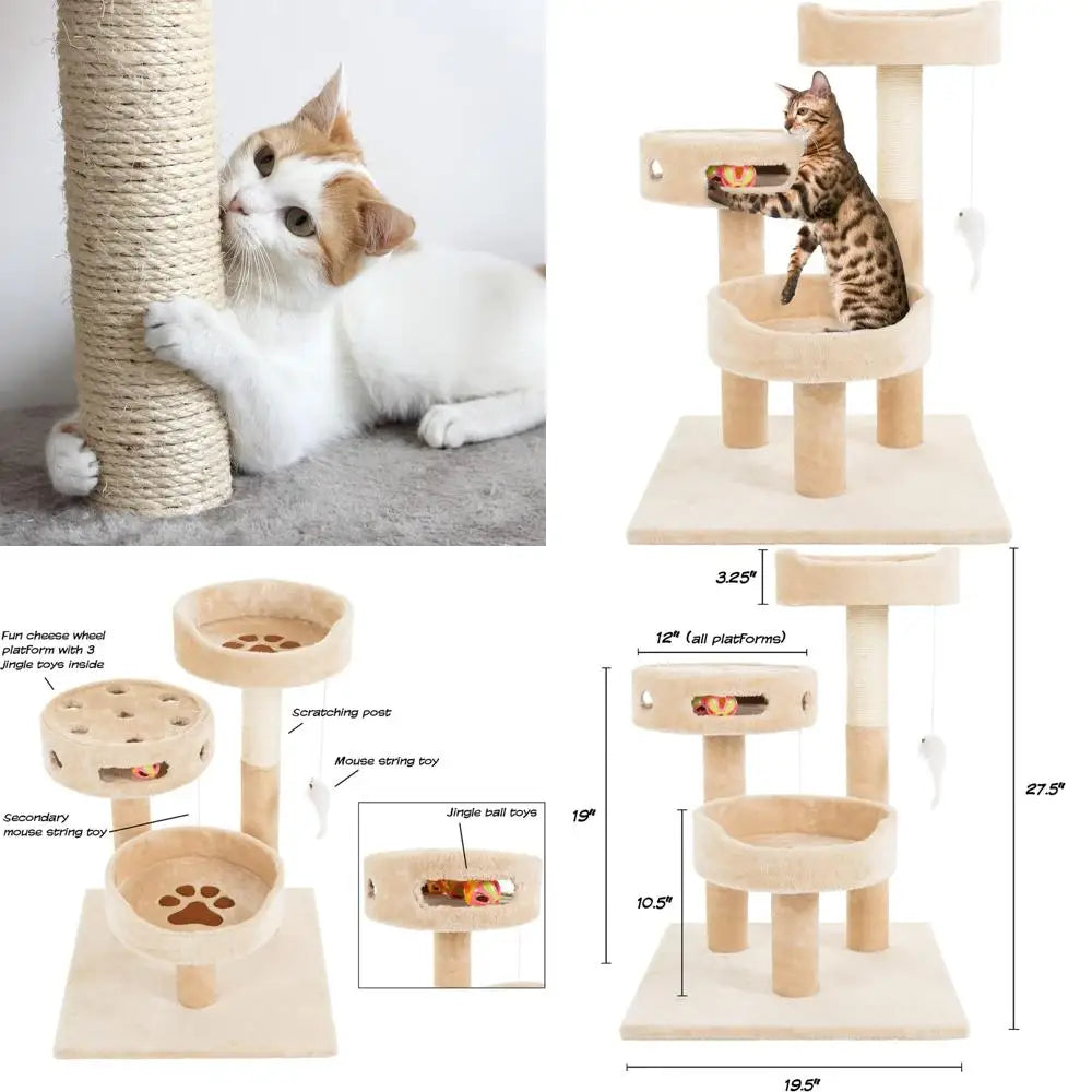 Breed Cat Tree 3 Tier Tower With Sisal Scratching Post