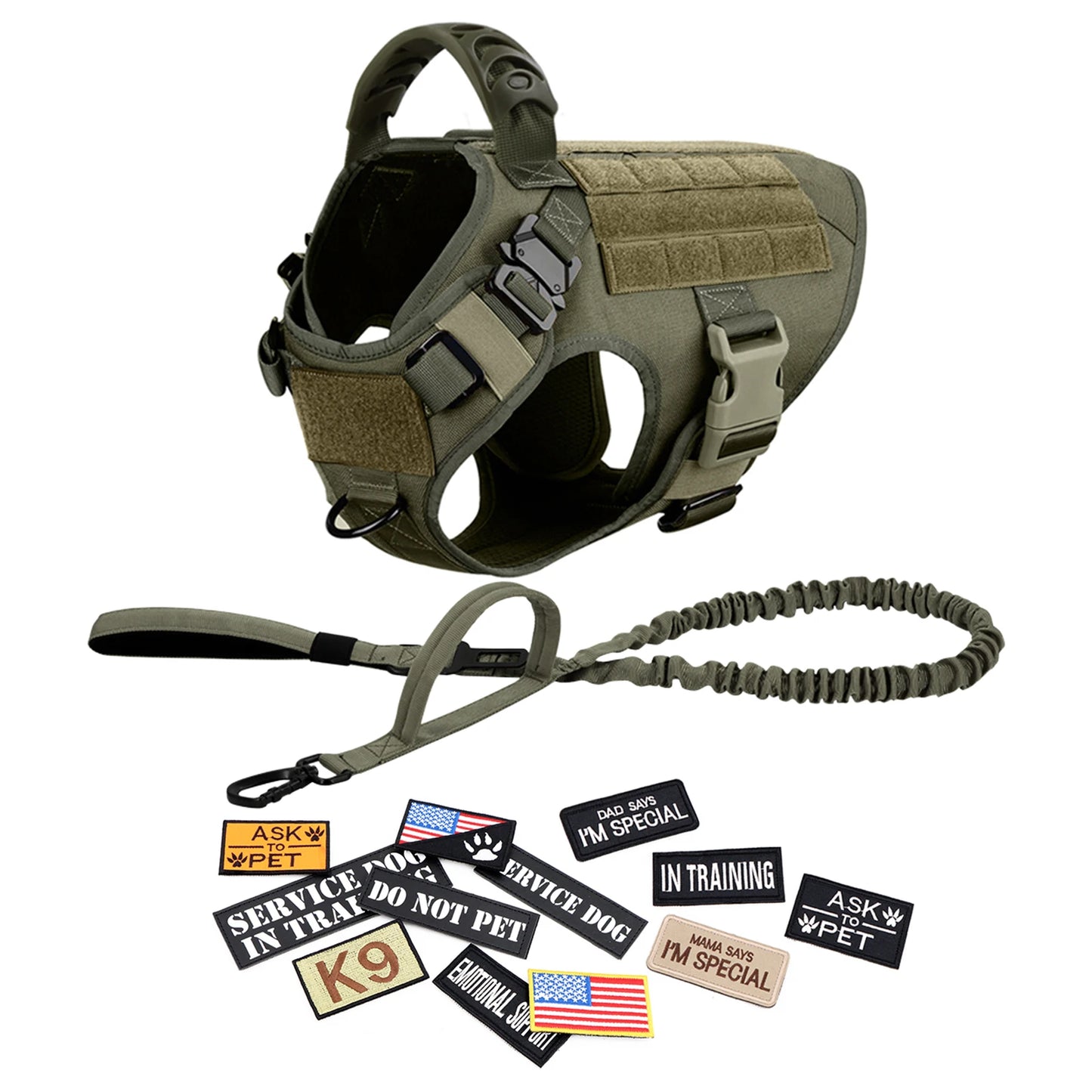 PETRAVELCN Military Dog Harness Vest Leash Set With Patches Malinois