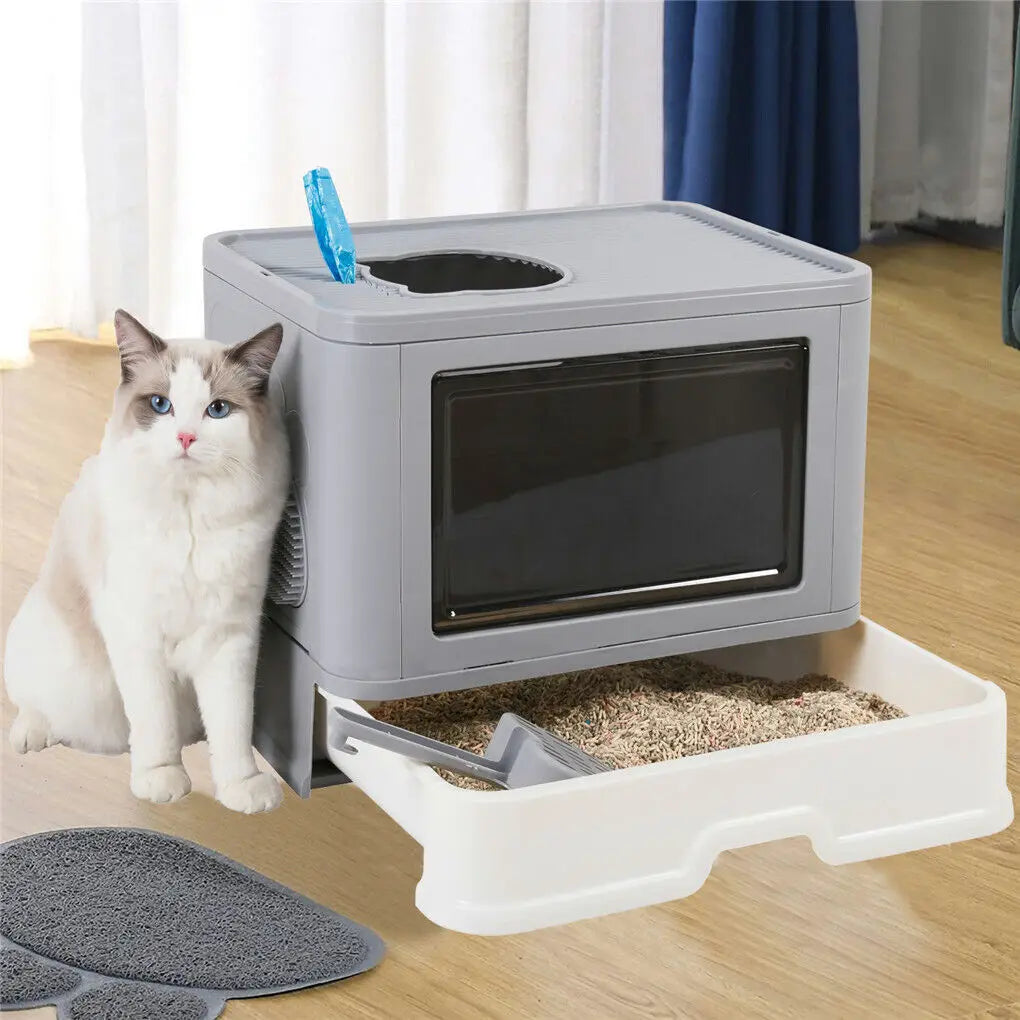 Feature Foldable Cat Litter Box Front Entry And Top Exit