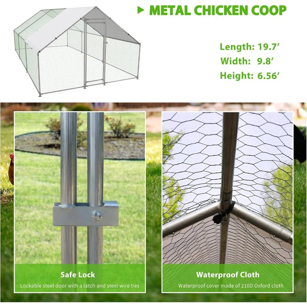XMSJ Metal Chicken Coop Walk In Poultry Cage Outdoor Run