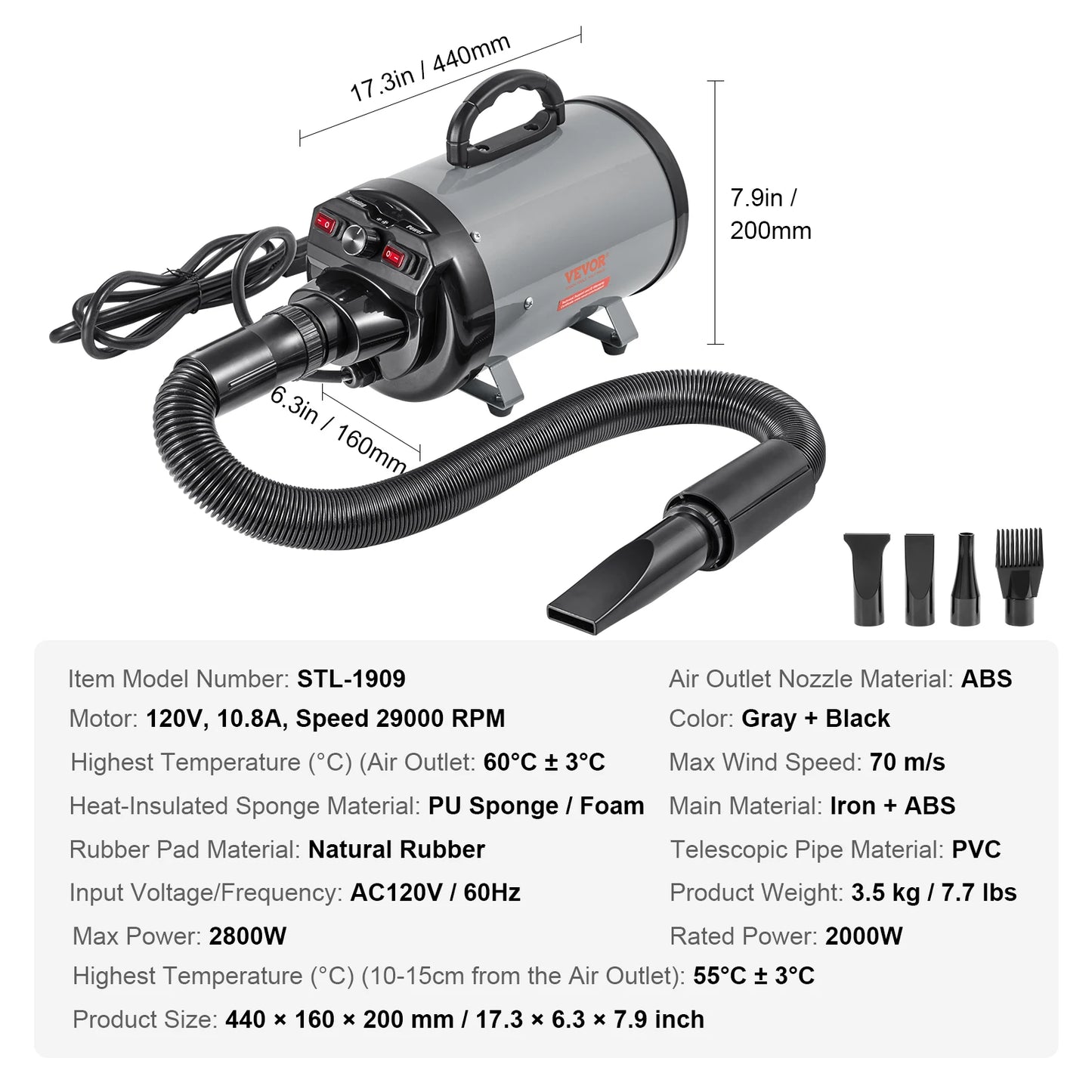 SucceBuy 2000W Dog Grooming Dryer With Adjustable Speed Hose