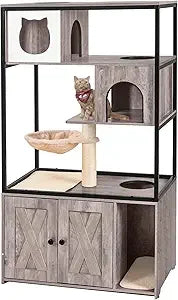 ZHIYONG Cat Enclosure With Hidden Litter Box Condo Hammock