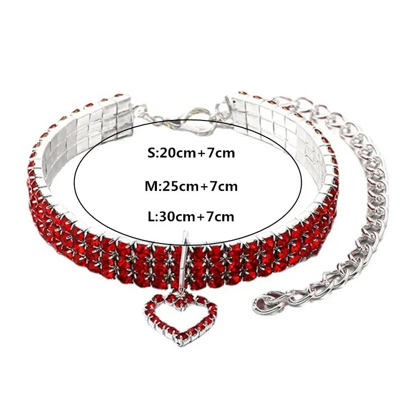 Three Row Elastic Rhinestone Pet Collar For Cats And Dogs