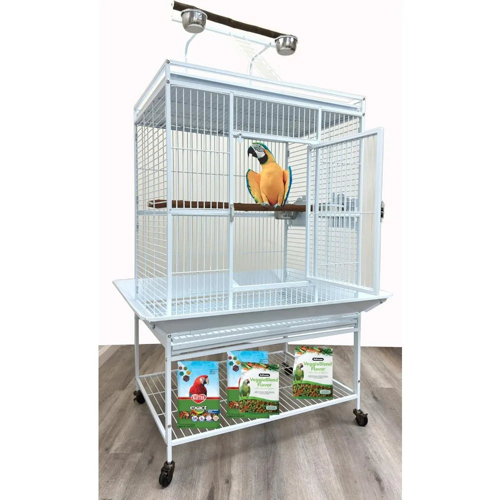 Wrought Iron Parrot Cage Rolling Bird Enclosure Durable