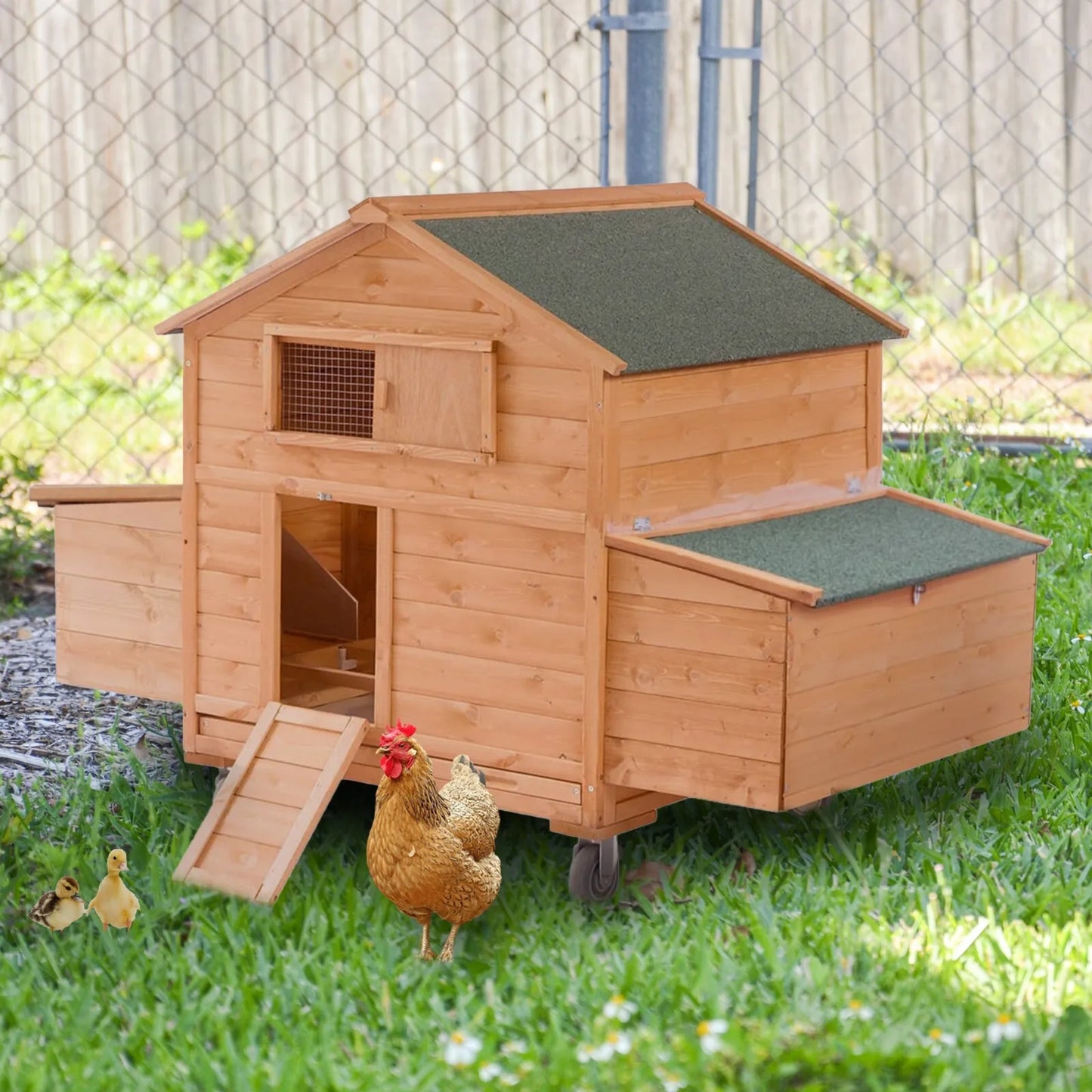 Mobile Chicken Coop With 6 Nesting Boxes And 4 Wheels