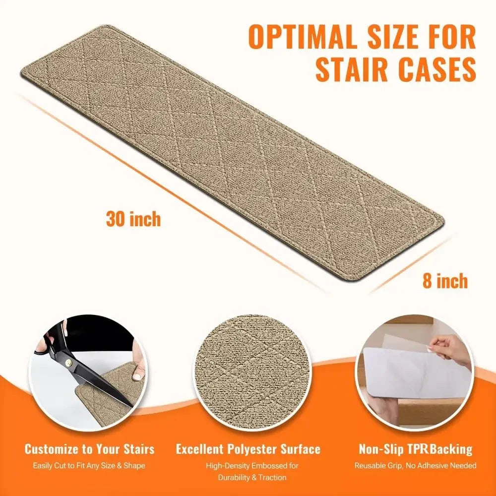 1pc Trendy Non-Slip Stair Treads Self-adhesive 8x30 Inch Stair Mats Reusable Washable Stair Runner Rugs Indoor Use