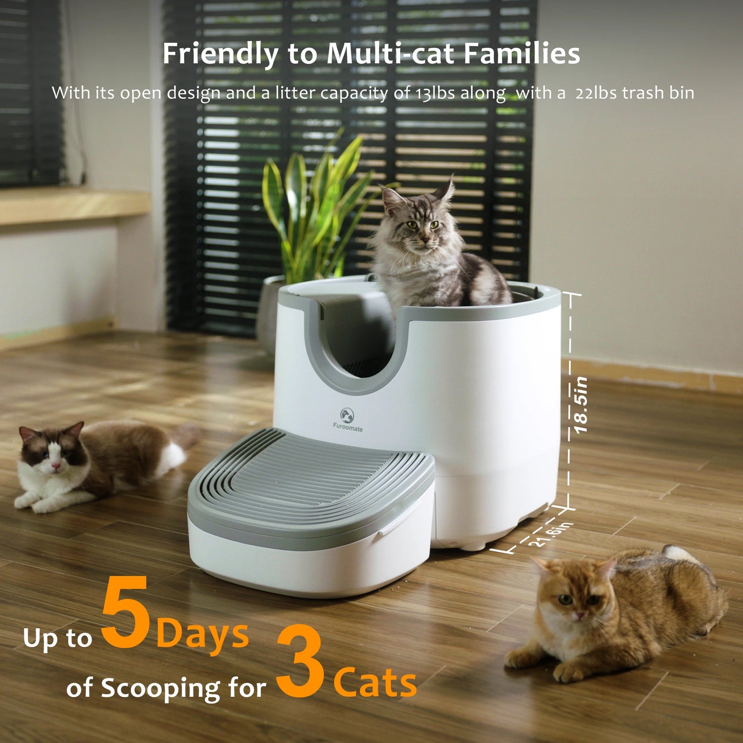 Furoomate SelfCleaning Cat Litter Box OpenTop Advanced Safety Sensors