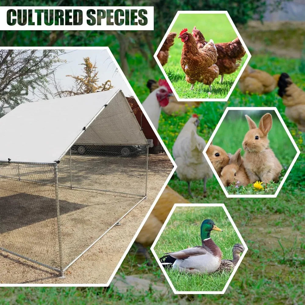 MKDK Walk In Metal Chicken Coop With Waterproof Anti UV Cover
