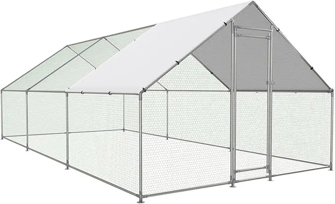XMSJ Metal Chicken Coop Walk In Poultry Cage Outdoor Run