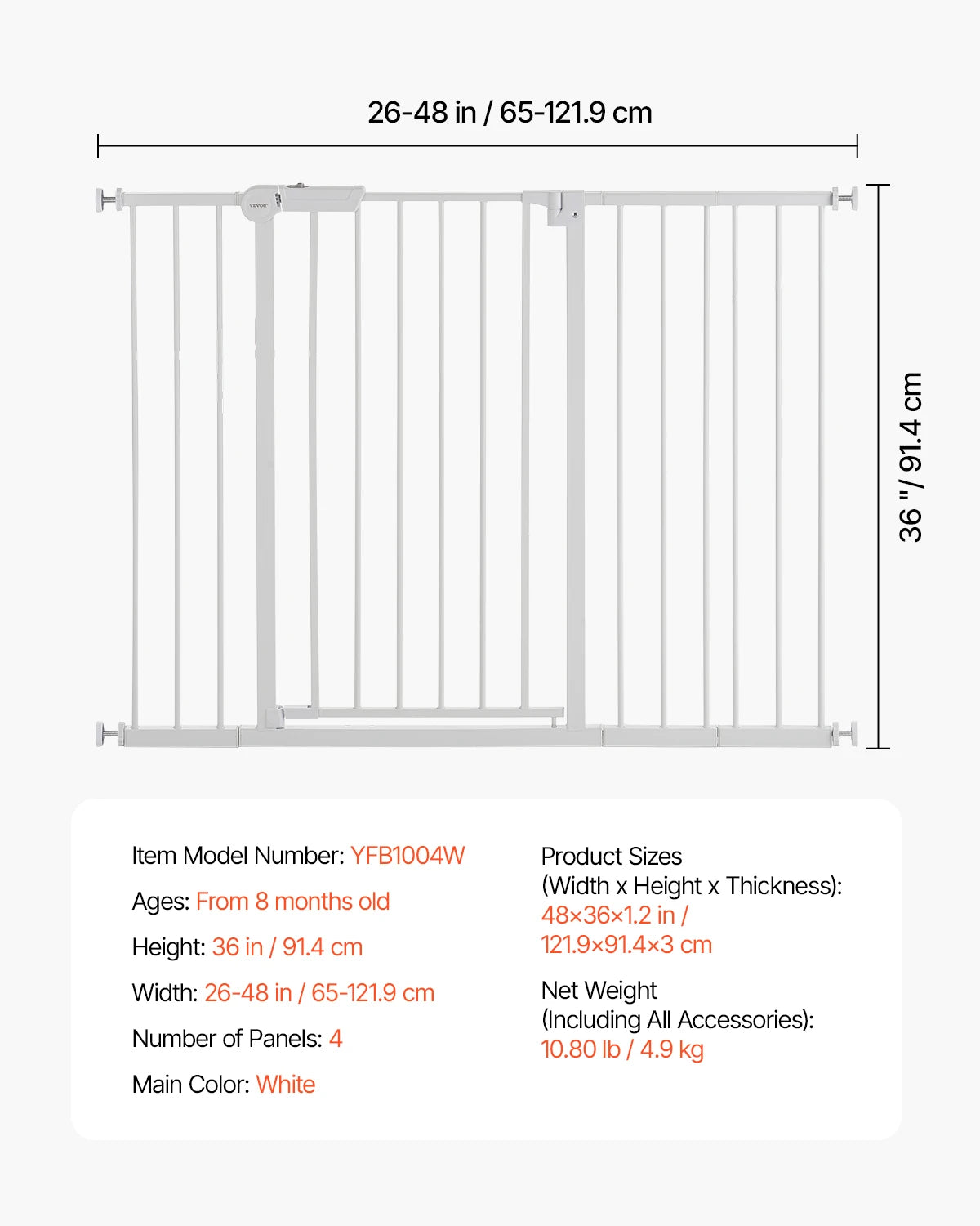 SucceBuy Baby Gate Walk Thru Pressure Mount For Pets