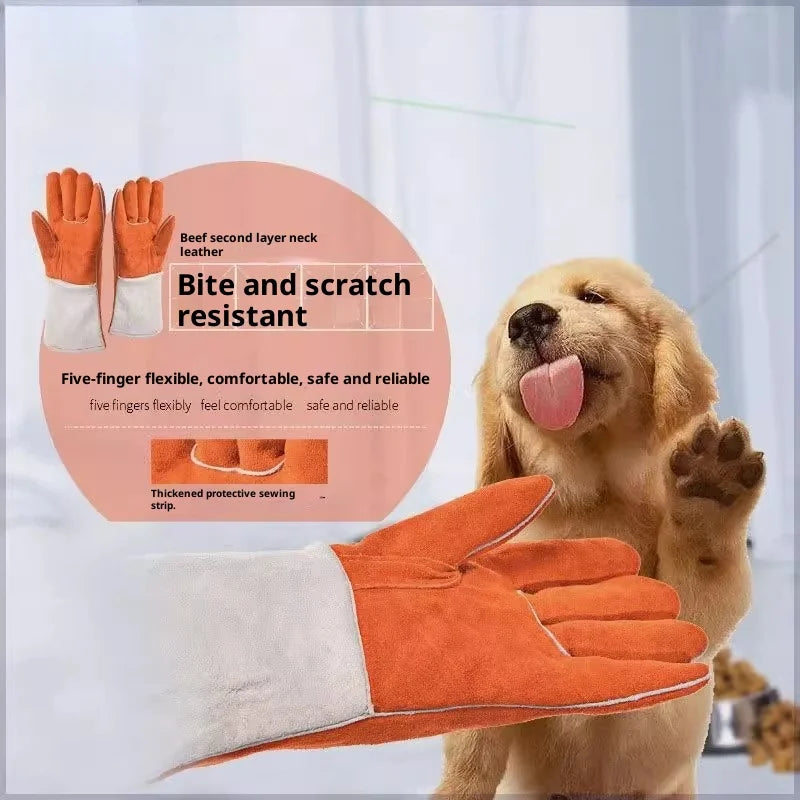 Pet Viper Anti-Bite Gloves Dog Training Anti-cat and Dog Scratch Gloves Anti-scratch Scratch Injury Thickened Extended Cowhide