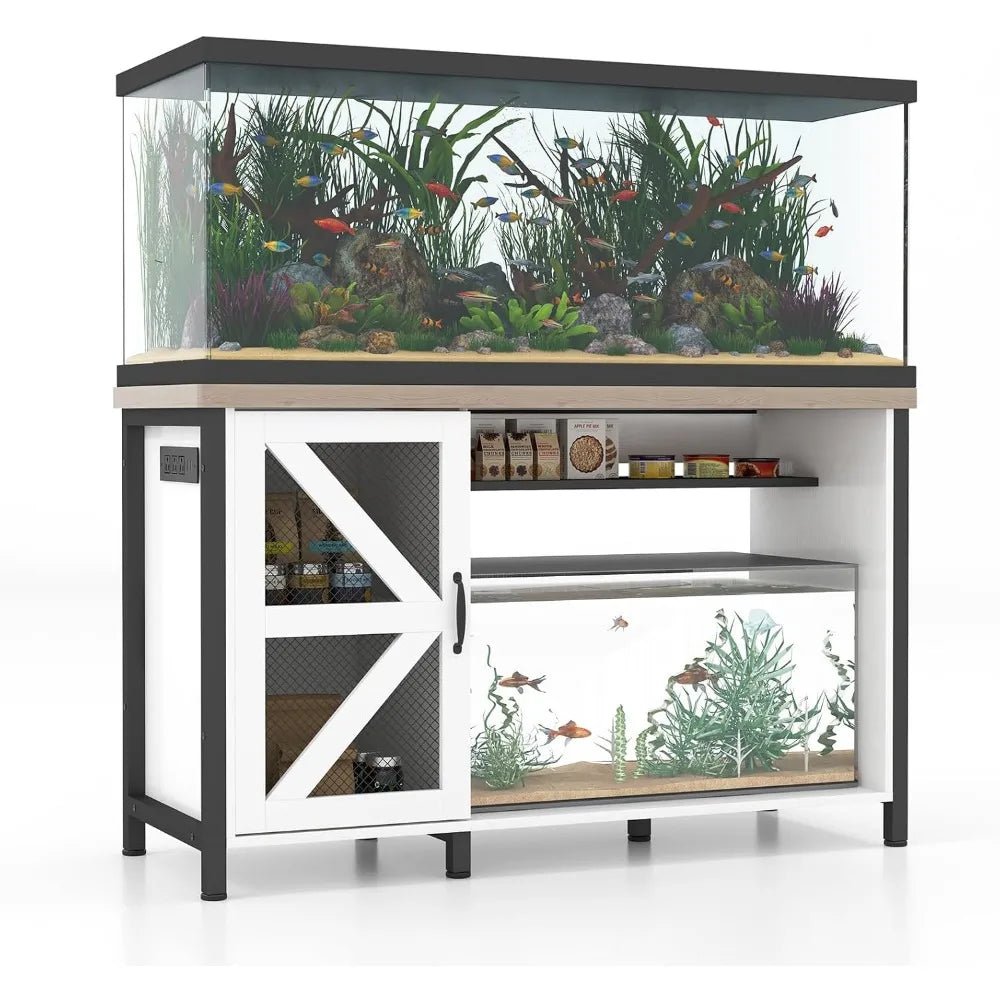 Verano 55-75 Gallon Aquarium Stand with Cabinet, Fish Tank Cabinet with Power Outlets & LED Light, Modern Turtle Tank Stand 52 i