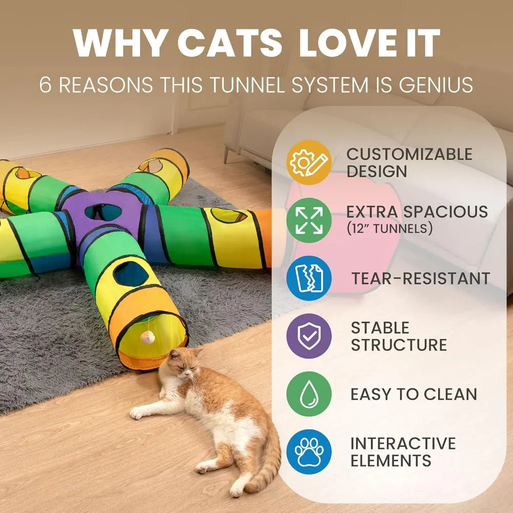 Genius Cat Tunnels Indoor Five Way Tube System Hanging Toys